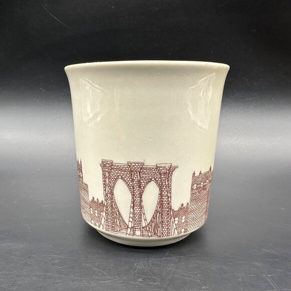 Brooklyn Skyline Ceramic Coffee Mug Jordan Awan Fishs Eddy Cup Beige Brown - Picture 5 of 10